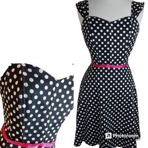 Polka dot bustier corset strap dress MARIE DOOLY designer Made in Canada